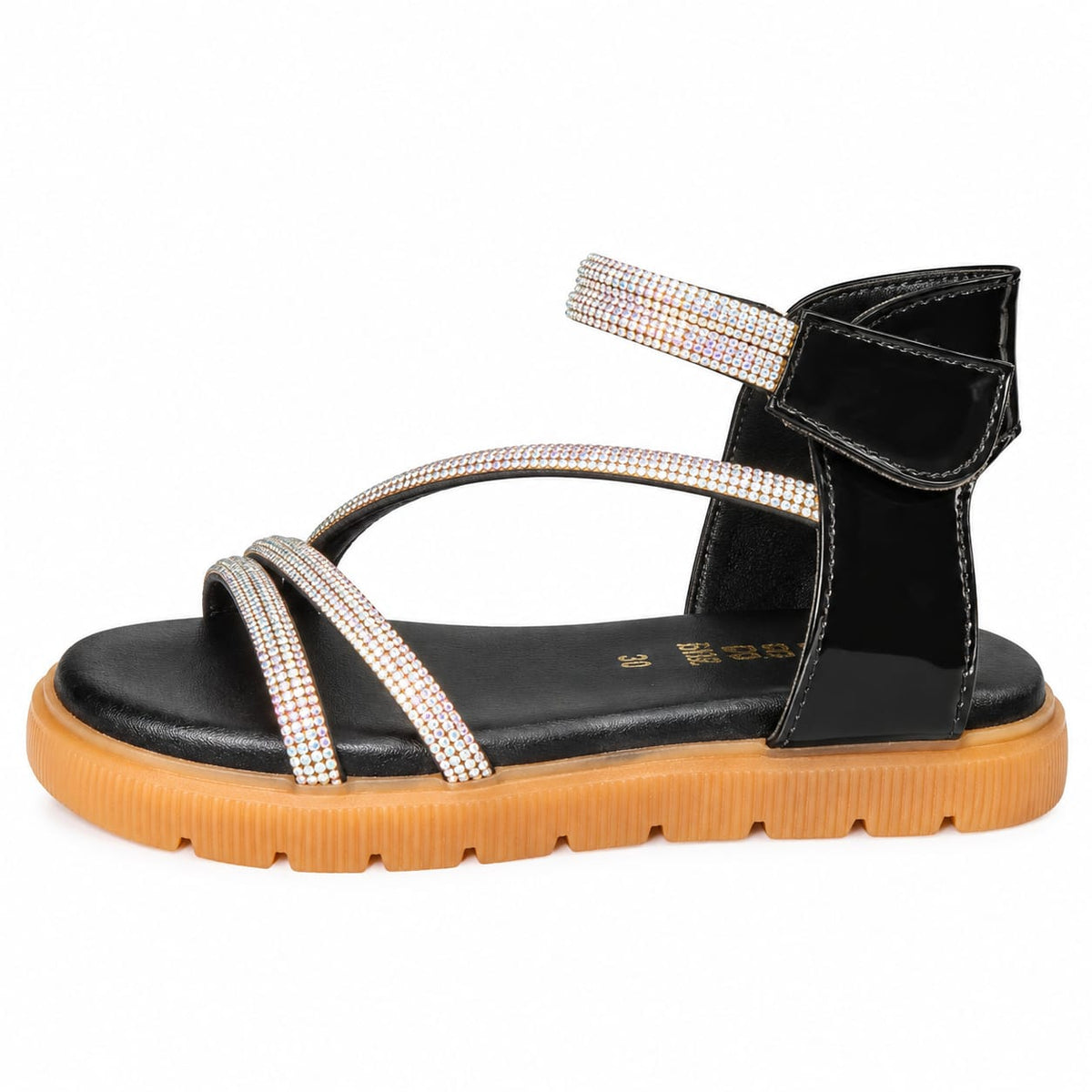 Midnight Crystal Strap Sandals.