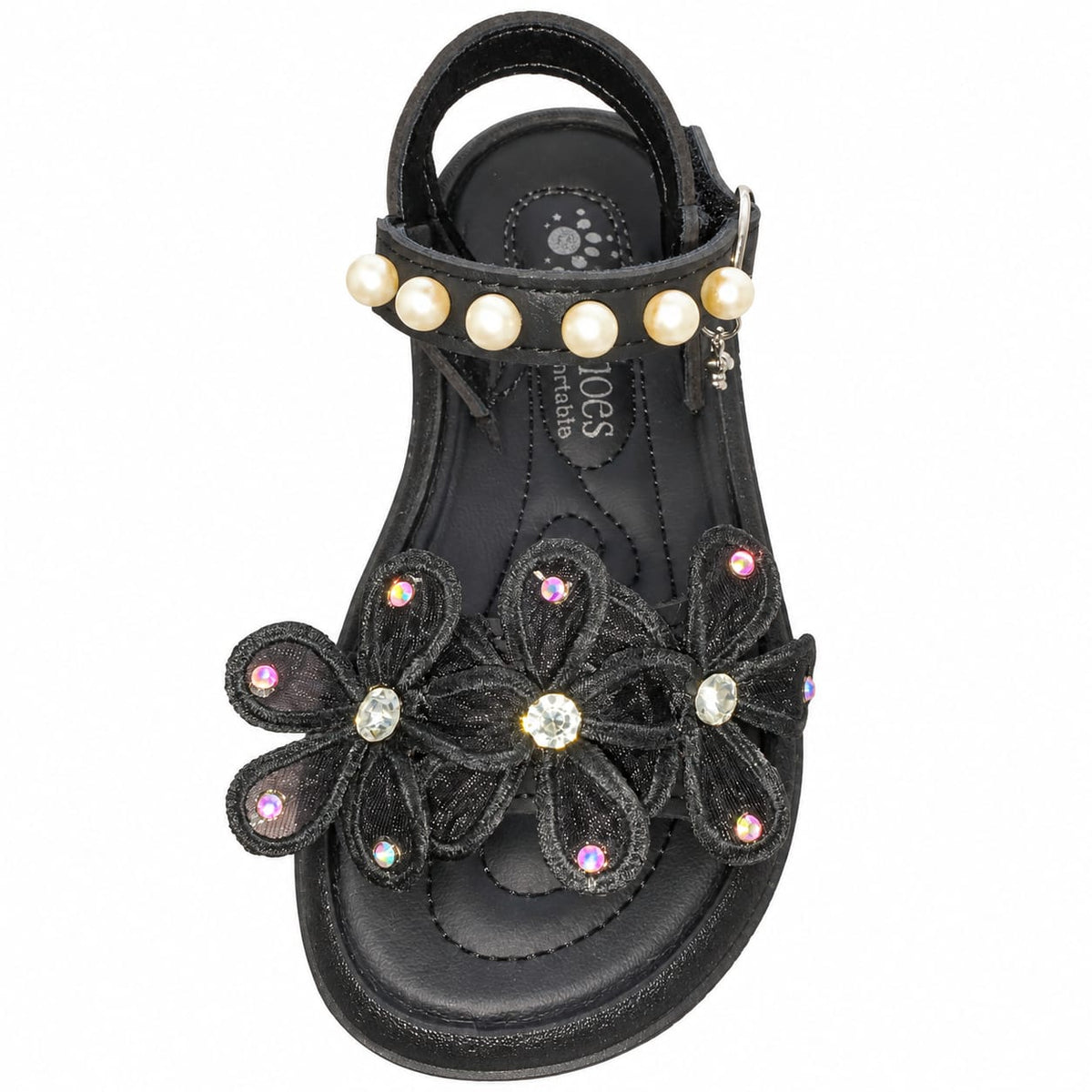 Midnight Pearl Blossom Sandals