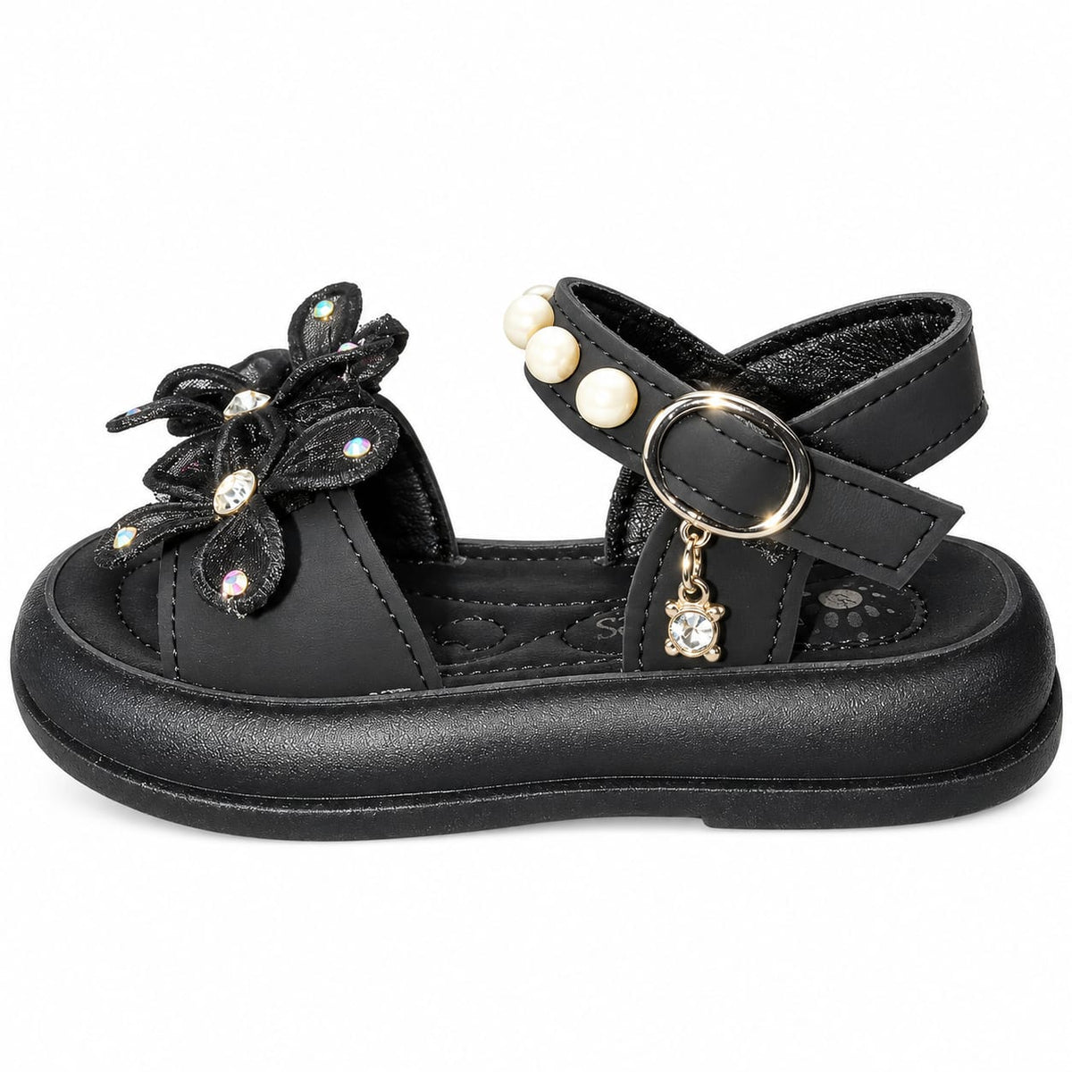 Midnight Pearl Blossom Sandals